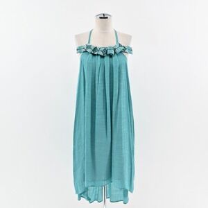 KAREN ZAMBOS Dress Size M Blue Sleeveless Embroidered Detail Open‎ Back Relaxed